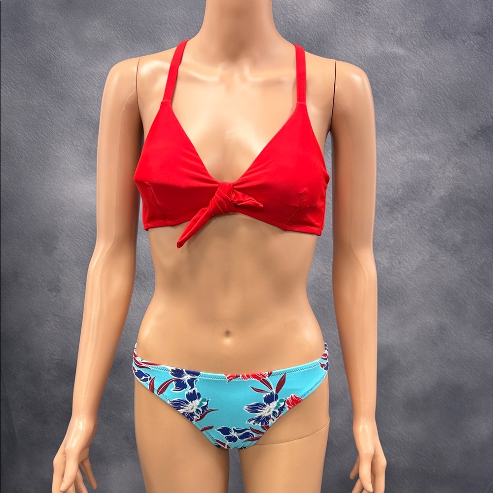 Cupshe Red and Blue Floral Bikini Set